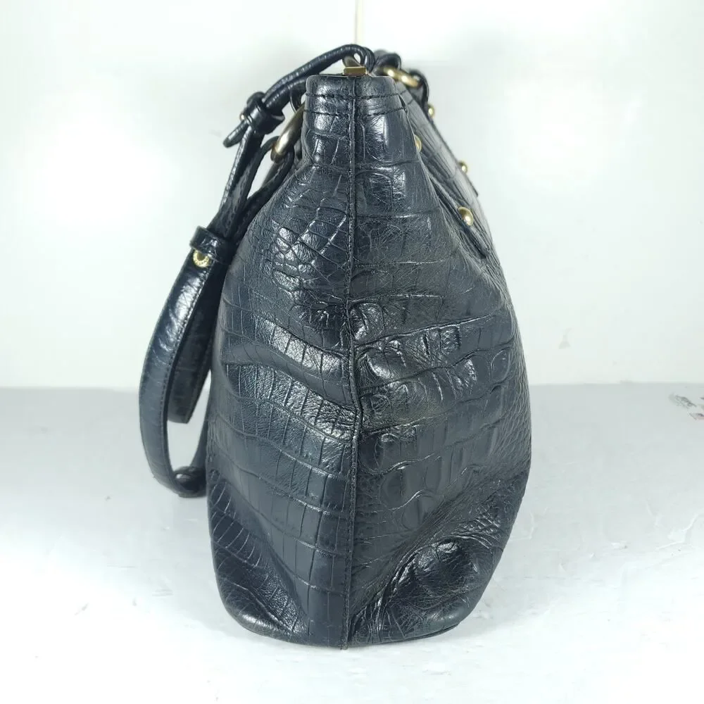 BRAHMIN Asher Medium Black Croc Embossed Melbourne Leather Tote bag